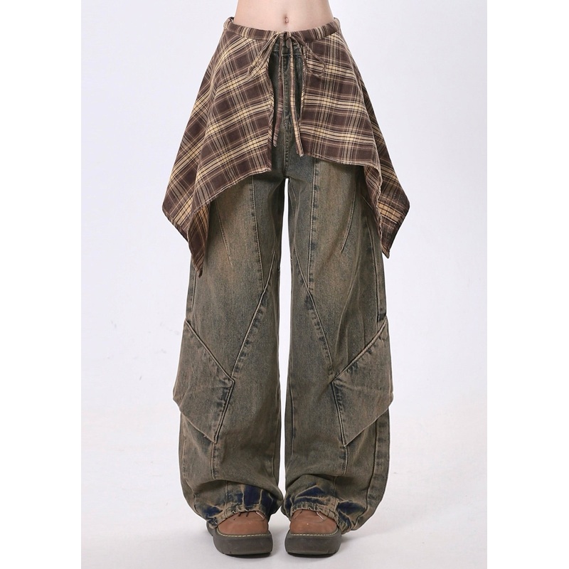 Bohemian Oversized Patchwork Denim Wide Leg Pants Spring