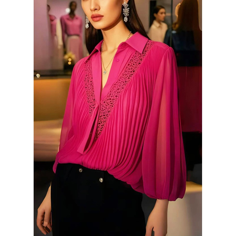 Bohemian Rose Hollow Out Wrinkled Chiffon Blouses Spring