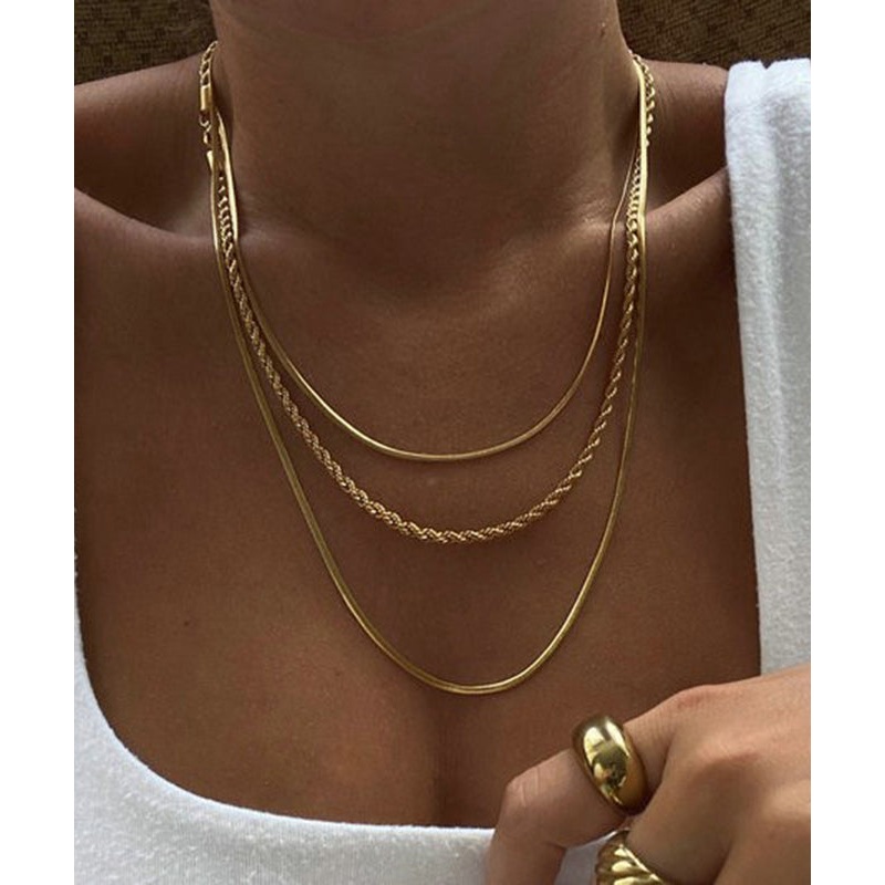 Boho Gold Stainless Steel Alloy Three Layers Necklace