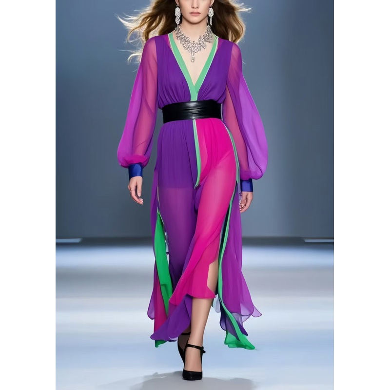 Boho Multicolour Asymmetrical Patchwork Chiffon Dress Summer