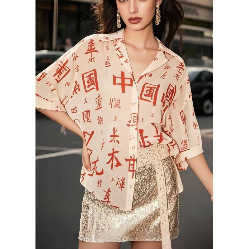 New Retro Chinese Character Chiffon Shirts Spring