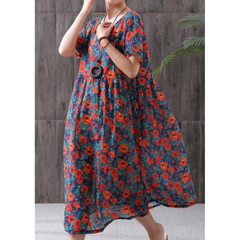 2023 Print Cotton Linen Loose A-Line Dress