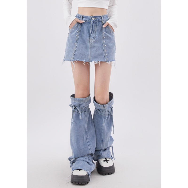 2025 New American Style Denim Short Skirt Leg Two-Piece Set