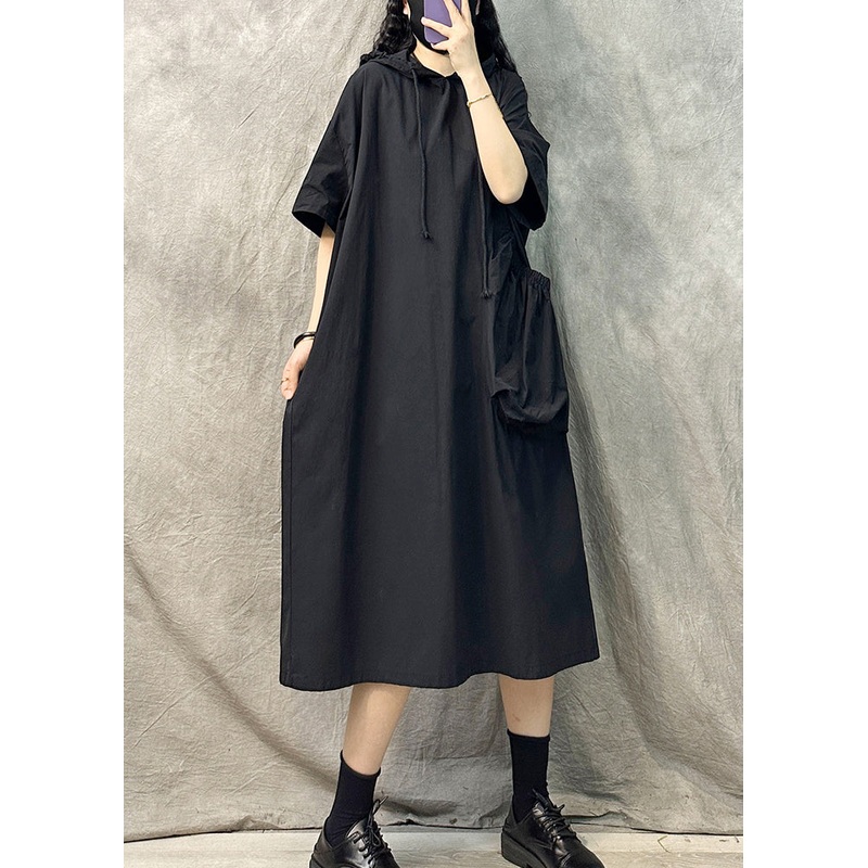 Black Loose Cotton Sweatshirts Dresss Oversized Summer