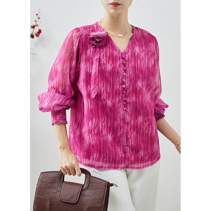 Bohemian Rose V Neck Floral Chiffon Tops Spring
