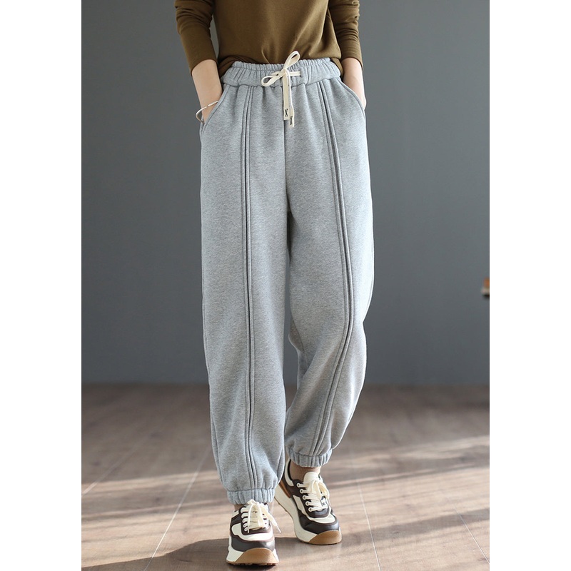 Chic Grey Patchwork Warm Fleece Sweatshirt Pants Spring