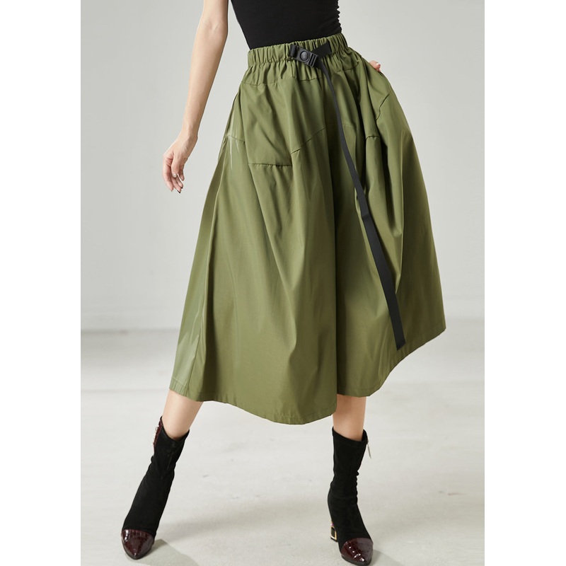 French Army Green Oversized Cotton Crop Pants Summer