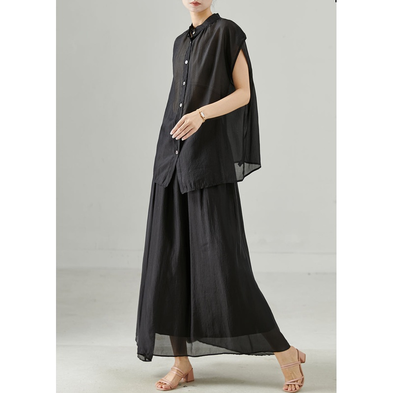 Modern Black Oversized Linen Two Pieces Set Summer