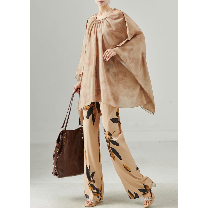 Modern Khaki Oversized Tie Dye Two Piece Set Women Clothing Batwing Sleeve