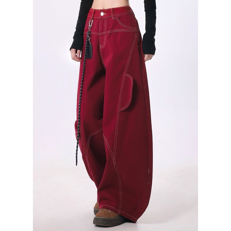 New American Style Street Red Curved Pants Spring