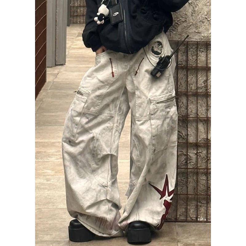 Original Streetwear Pockets Patchwork Wide Leg Pants Spring