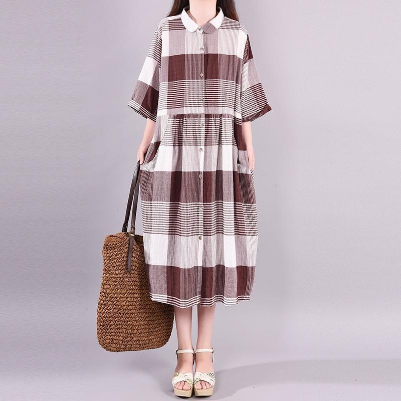 Plaid Casual Half Sleeve Polo Collar Dress