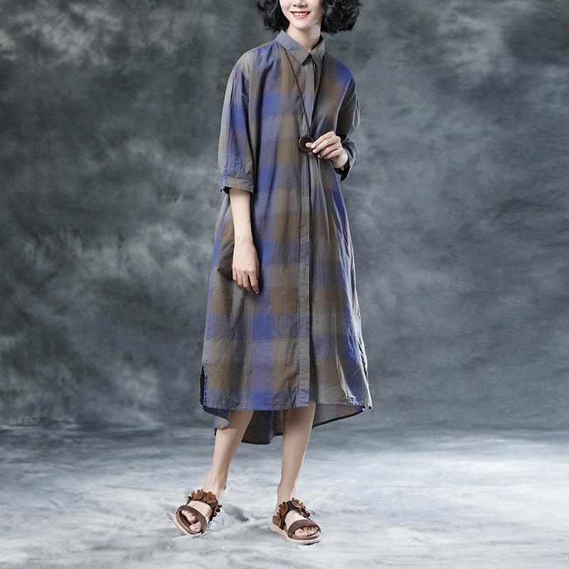 Plaid Casual Pockets Summer Half Sleeve Dress
