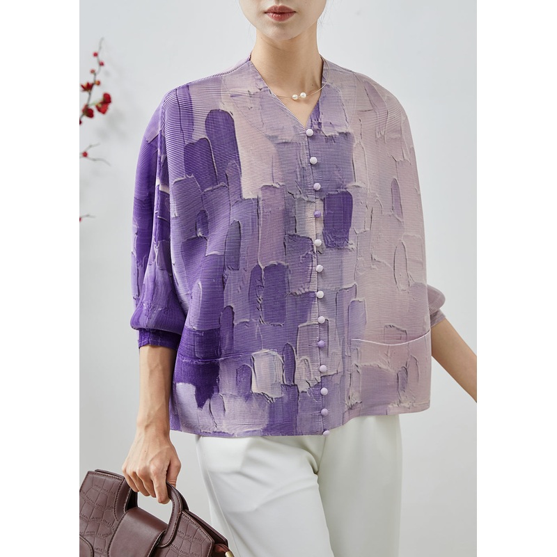 Purple Print Shirt Top Oversized Spring