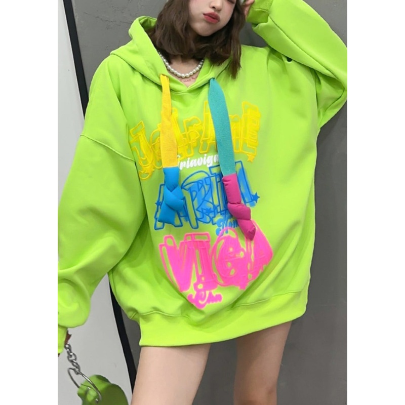 Style Fluorescent Green Graffiti Hooded Sweatshirt Streetwear Spring