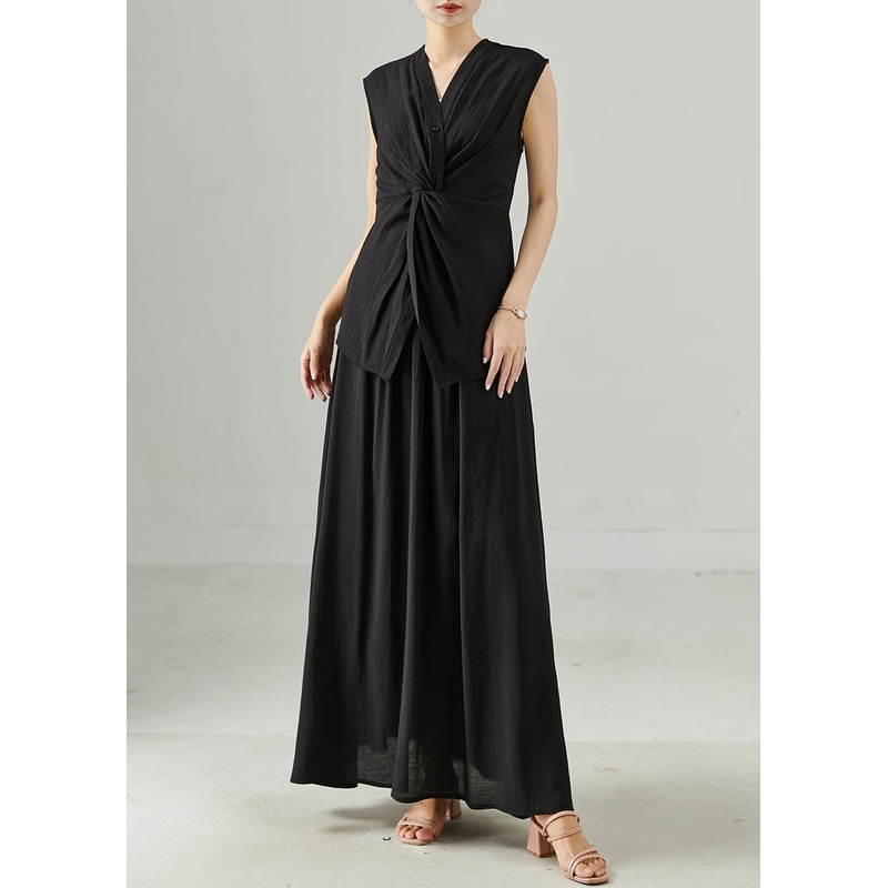 Stylish Black Asymmetrical Silm Fit Women Sets 2 Pieces Sleeveless