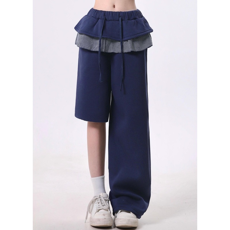 Stylish Navy Asymmetrical Patchwork Cotton Sport Pants Spring