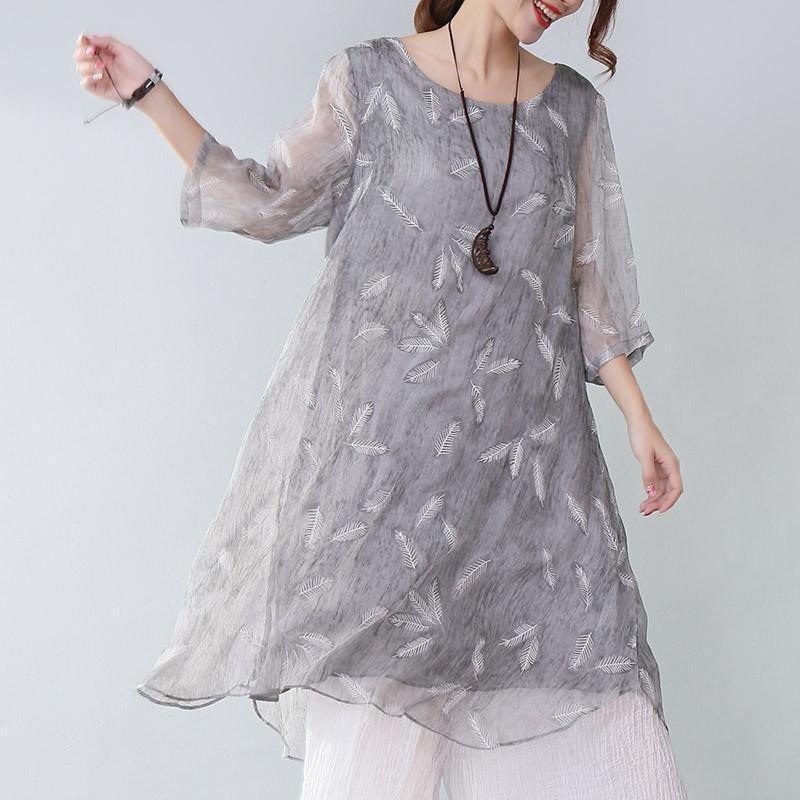 Summer Casual Plus Size Feather-Print Elegant Women's Dress