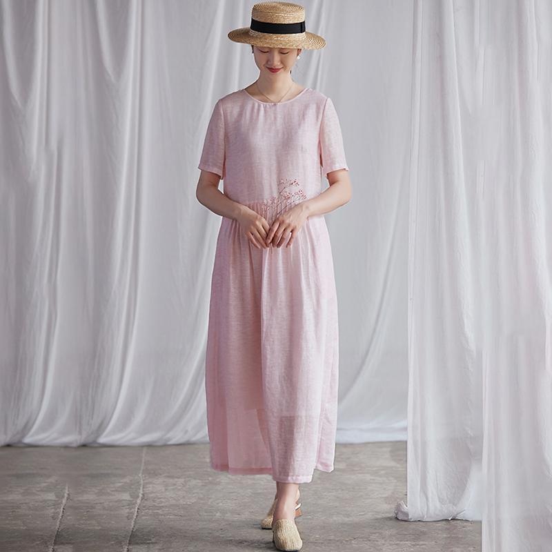 Summer Round Neck Back Lacing Pink Dress