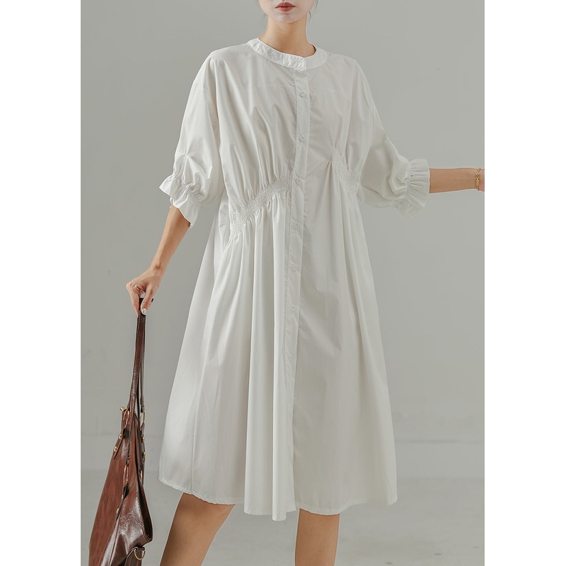 White Cotton Work Dress Asymmetrical Wrinkled Summer