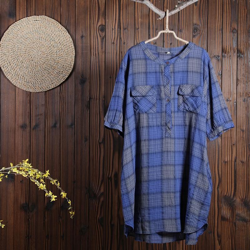 Women Cotton Linen Dress Casual Plaid Dress ( Limited Stock)
