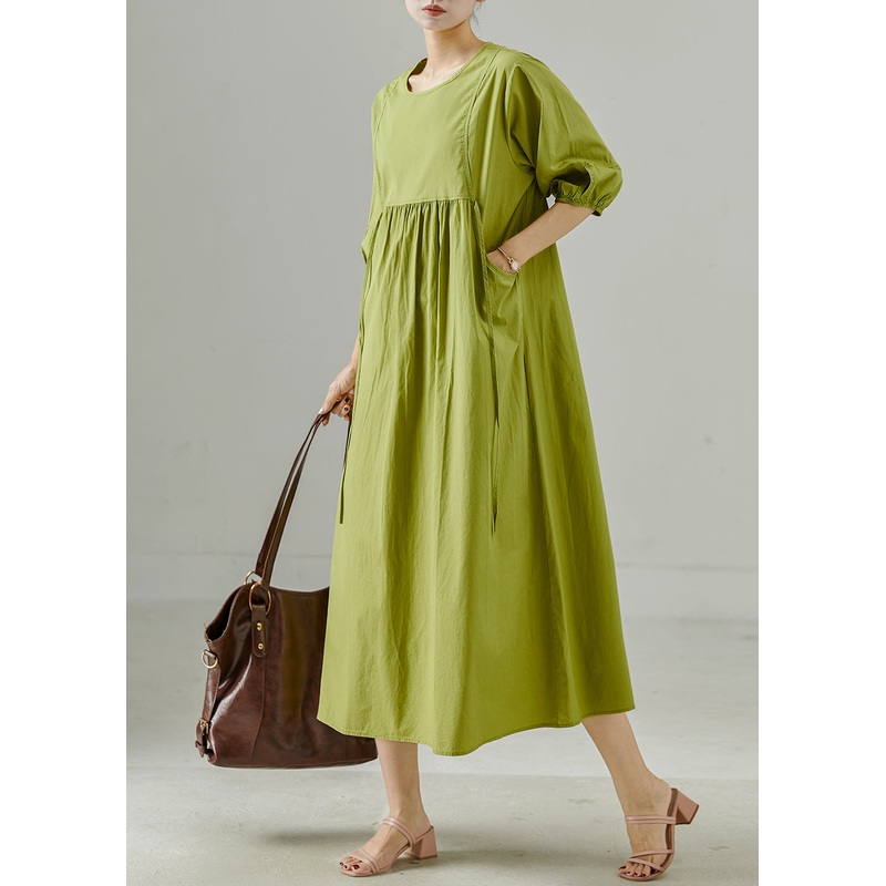 Women Grass Green Oversized Cotton Holiday Dresses Summer