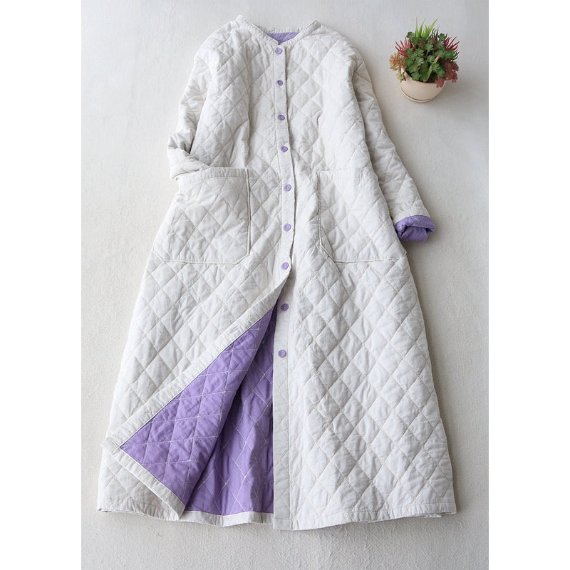 Women White Plaid Pockets Fine Cotton Filled Trenchs Spring