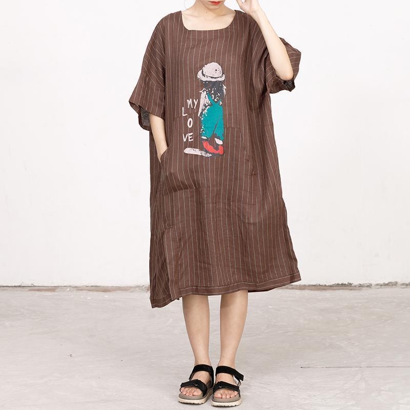 Cartoon Printed And Stripes Loose Dress
