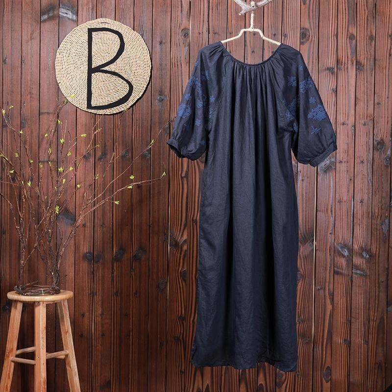 Casual Loose Lacing Embroidery Split Long Dress