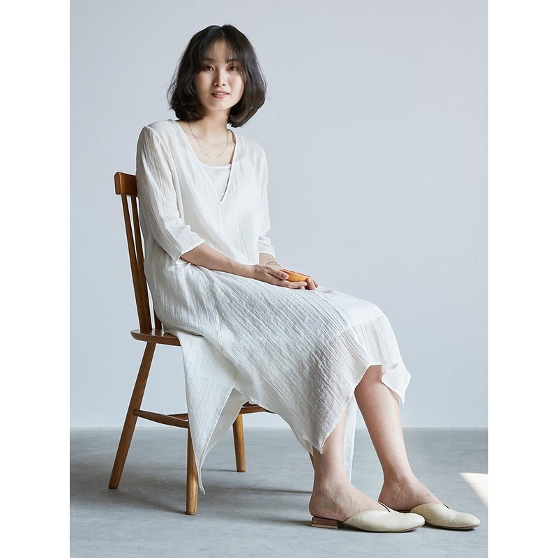 Casual Plus Size Pleated V-Neck Asymmetrical A-Line Dress
