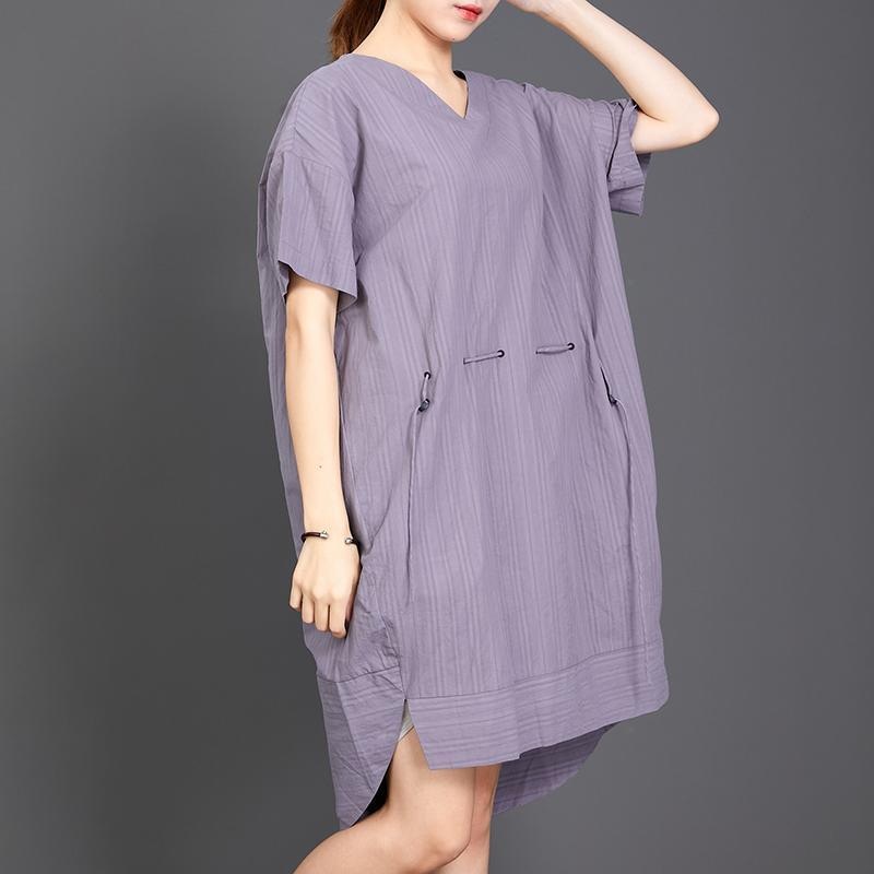 Casual V-Neck Solid Color Drawstring Loose Dress