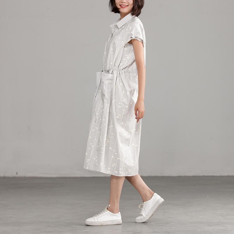 Cotton Polo Collar Light Gray Short Sleeve Dress