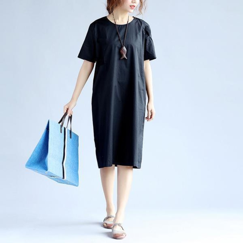 Cotton Women Splicing Short Sleeves Khaki Dress