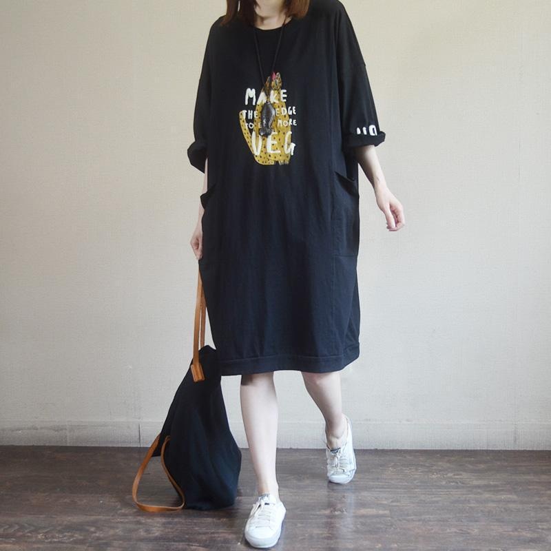 Fashion Round Neck Casual Printed Cotton Dress