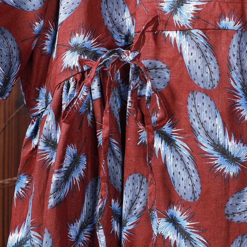 Feather Printed Casual Lacing Loose Dress