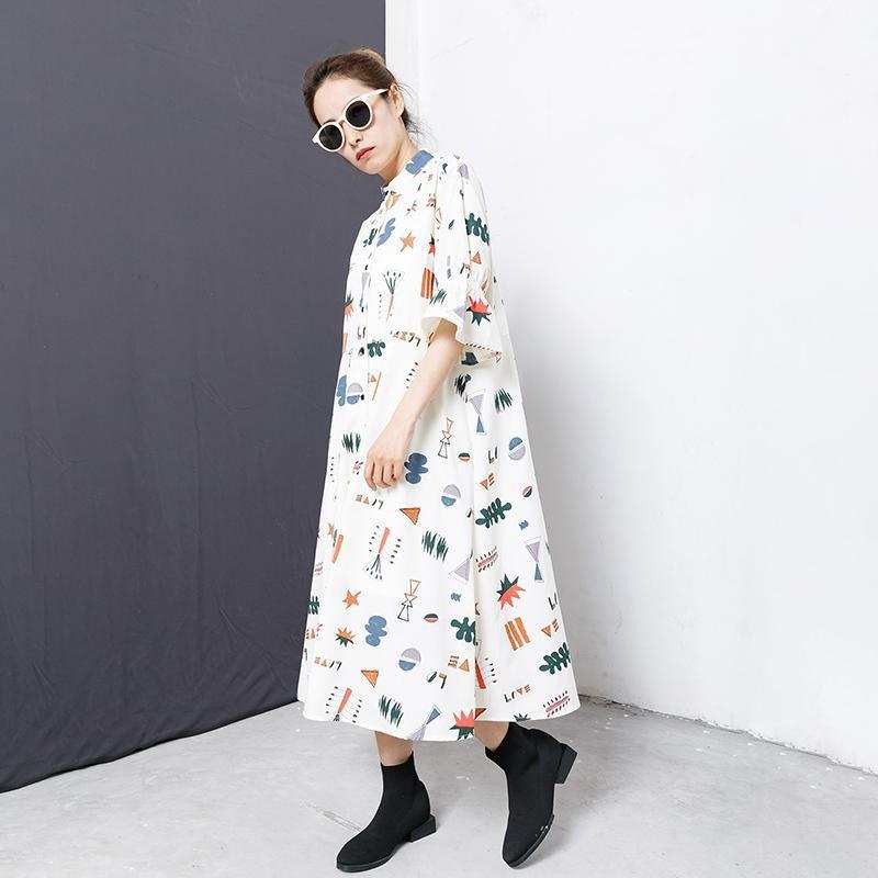 Flare Sleeve Printed Casual Loose Shirt Dress
