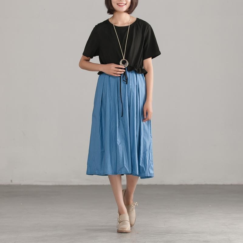 Loose Round Neck Commuter Splicing Cotton Dress