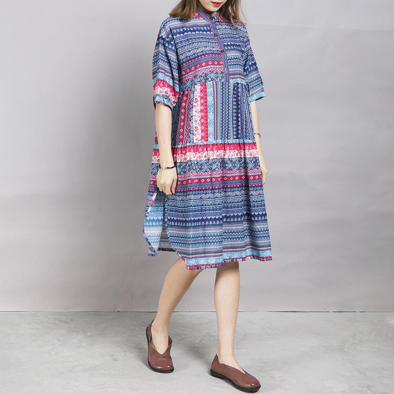 Placket Front Printed Split Casual Dress