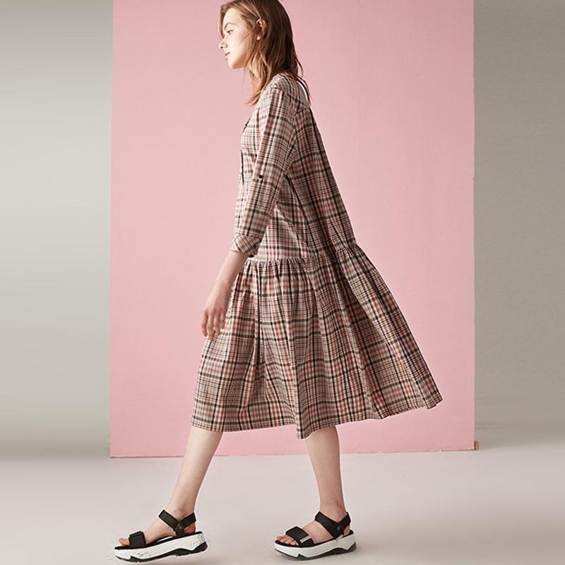 Plus Size Splicing Plaid Pullover Loose Midi Dress
