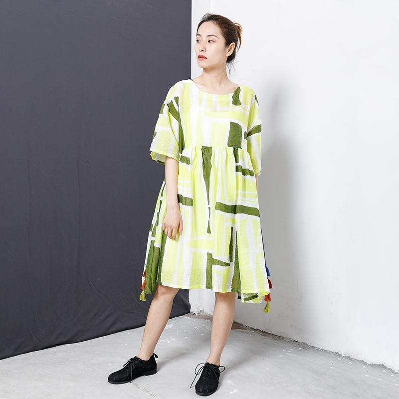 Printed Tassel Lacing Casual Loose Dress