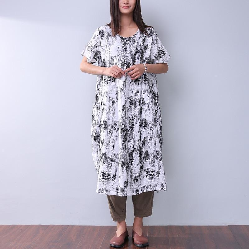 Printing Loose Pocket Women Casual Dress