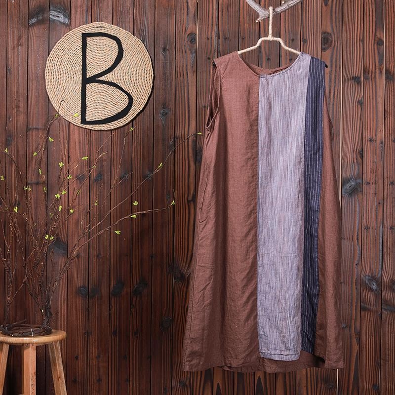 Retro Casual Stripe Spliced Sleeveless Dress