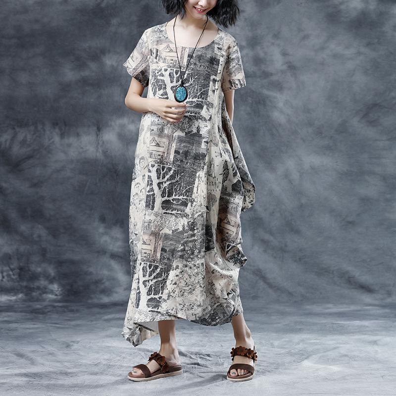 Retro Printing Loose Short Sleeve Summer Dress