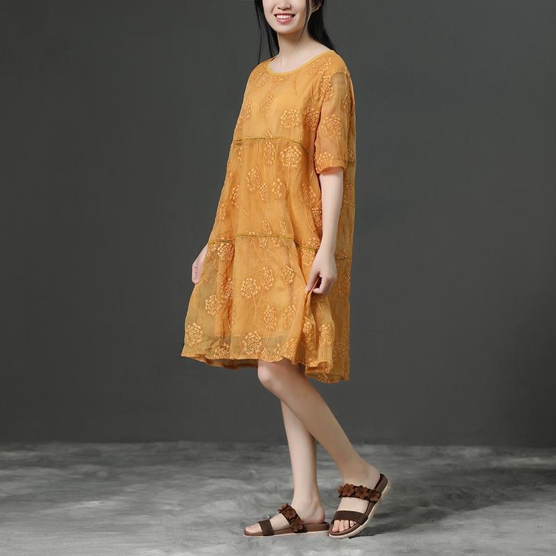 Round Neck Commuter Yellow Summer Dress