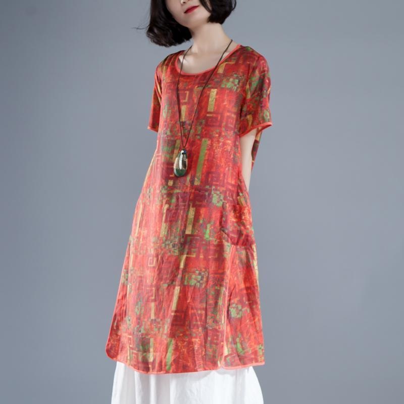 Short Sleeve Slit Summer Printed Casual Dress