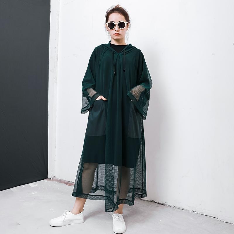 Solid Color Big Pockets Drawstring Dress