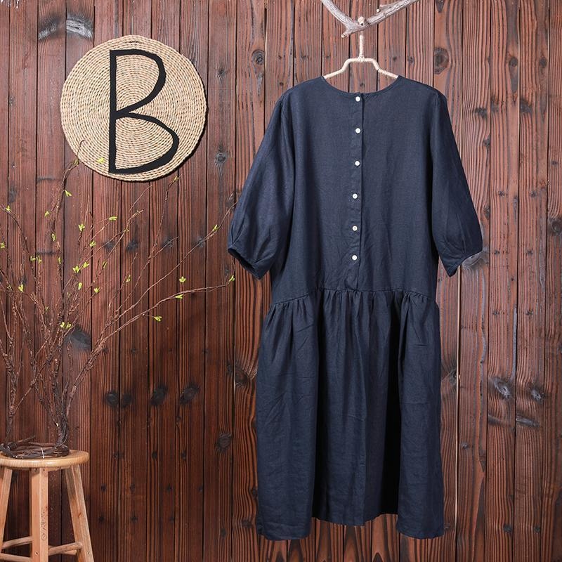 Solid Color Spliced Casual Loose Linen Dress