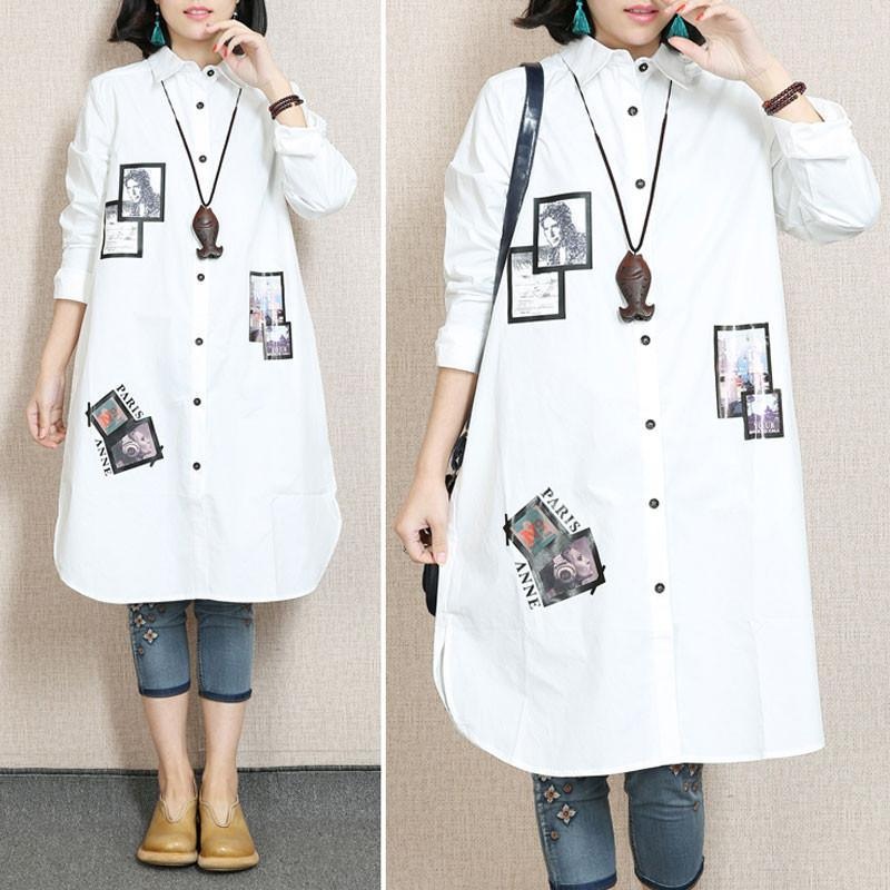 Spring Applique  Casual White  Shirt