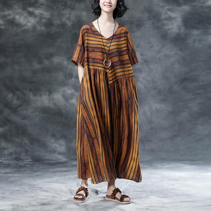 Stripe Casual Pockets Summer Short Sleeve Pleated Dress