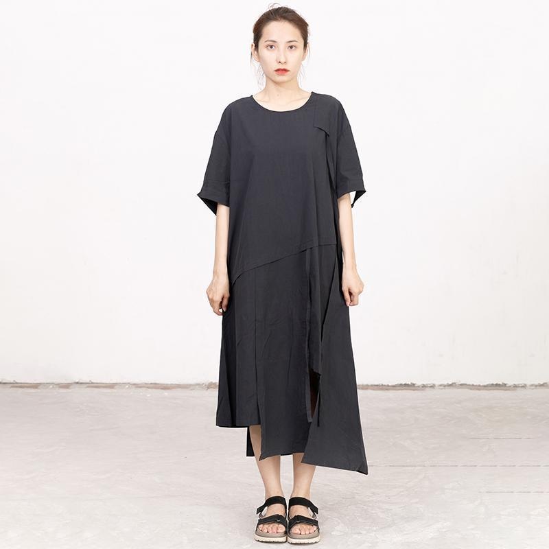 Summer High-low Hem Black Short Sleeve Lacing Dress